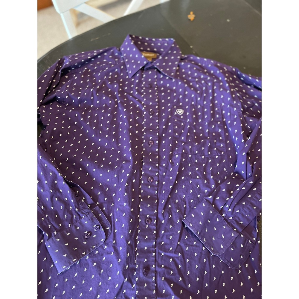 Ariat Mens Purple Pattern Long Sleeve Button Down Shirt L G Western Casual‎